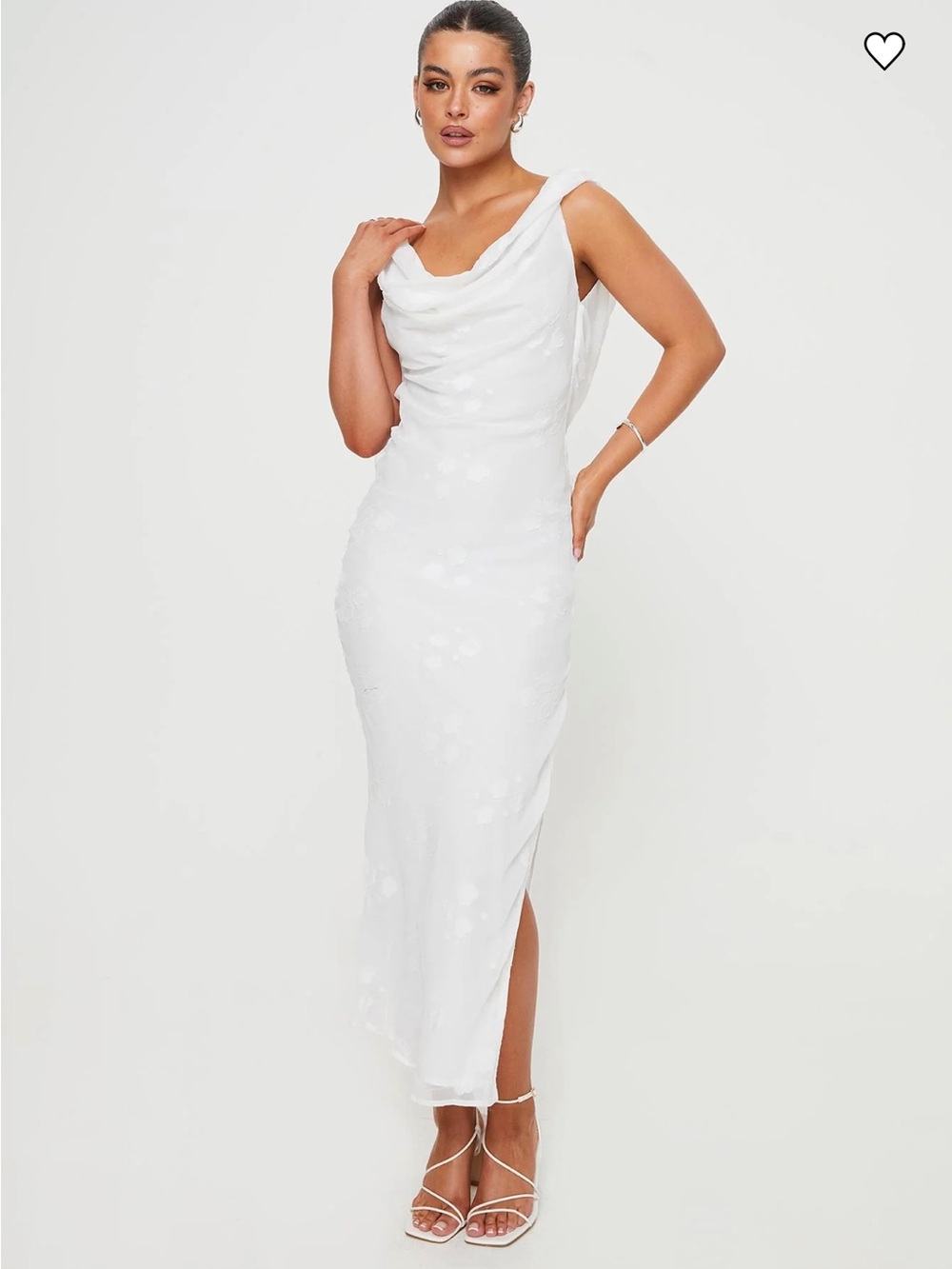White Cowl Neck Satin Midi Dress
